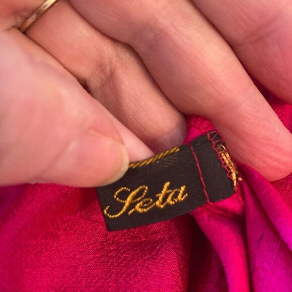 Italian pure silk 3/4 sleeve elegant boxy jacket w/pockets, shell buttons - Picture 7 of 13